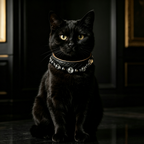 close-up of obsidian and rutilated quartz beads on black woven leather pet collar