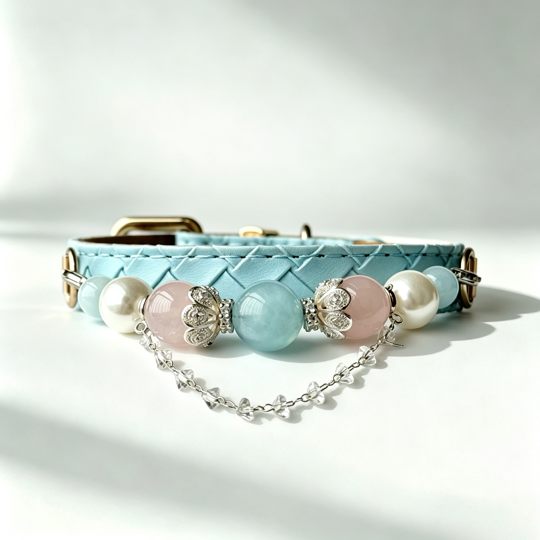 Green fluorite crystal cat collar luxury leather - Veyra