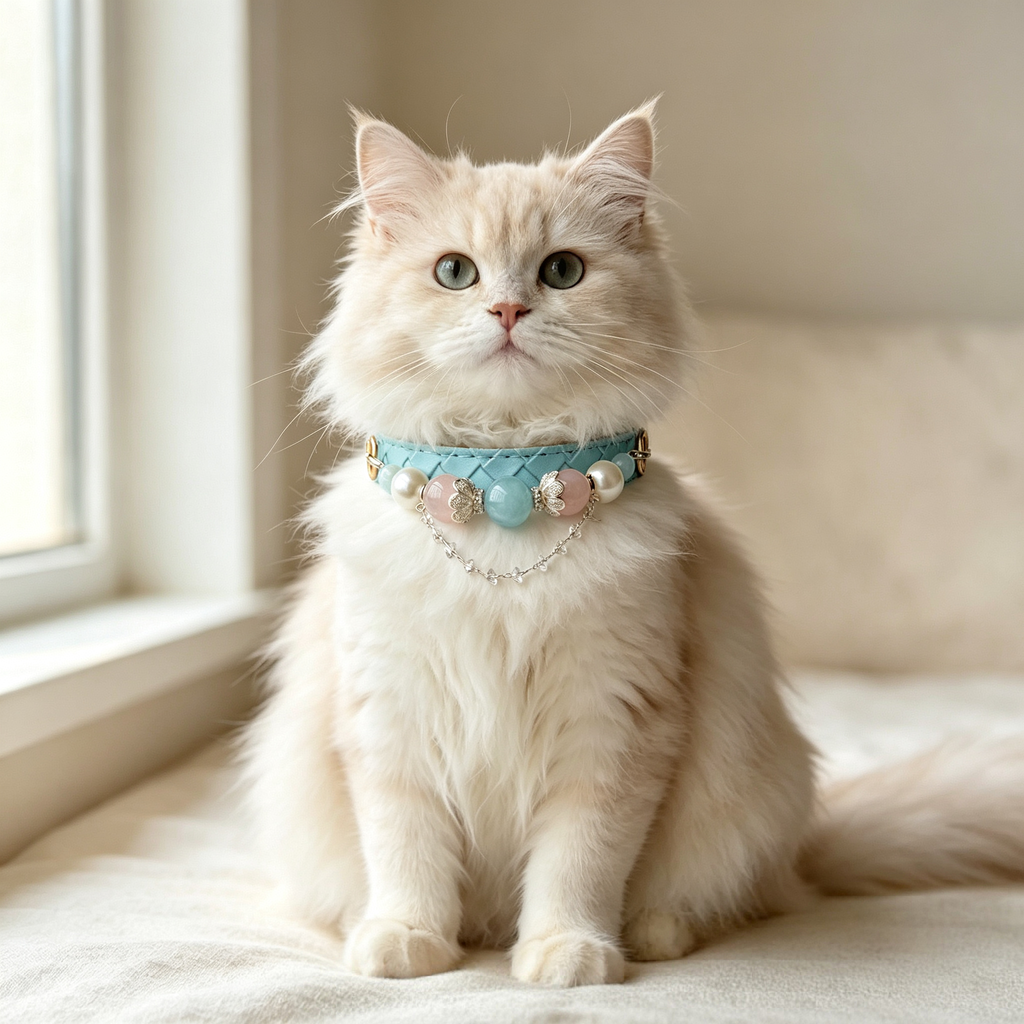 Green fluorite crystal cat collar luxury leather - Veyra-2