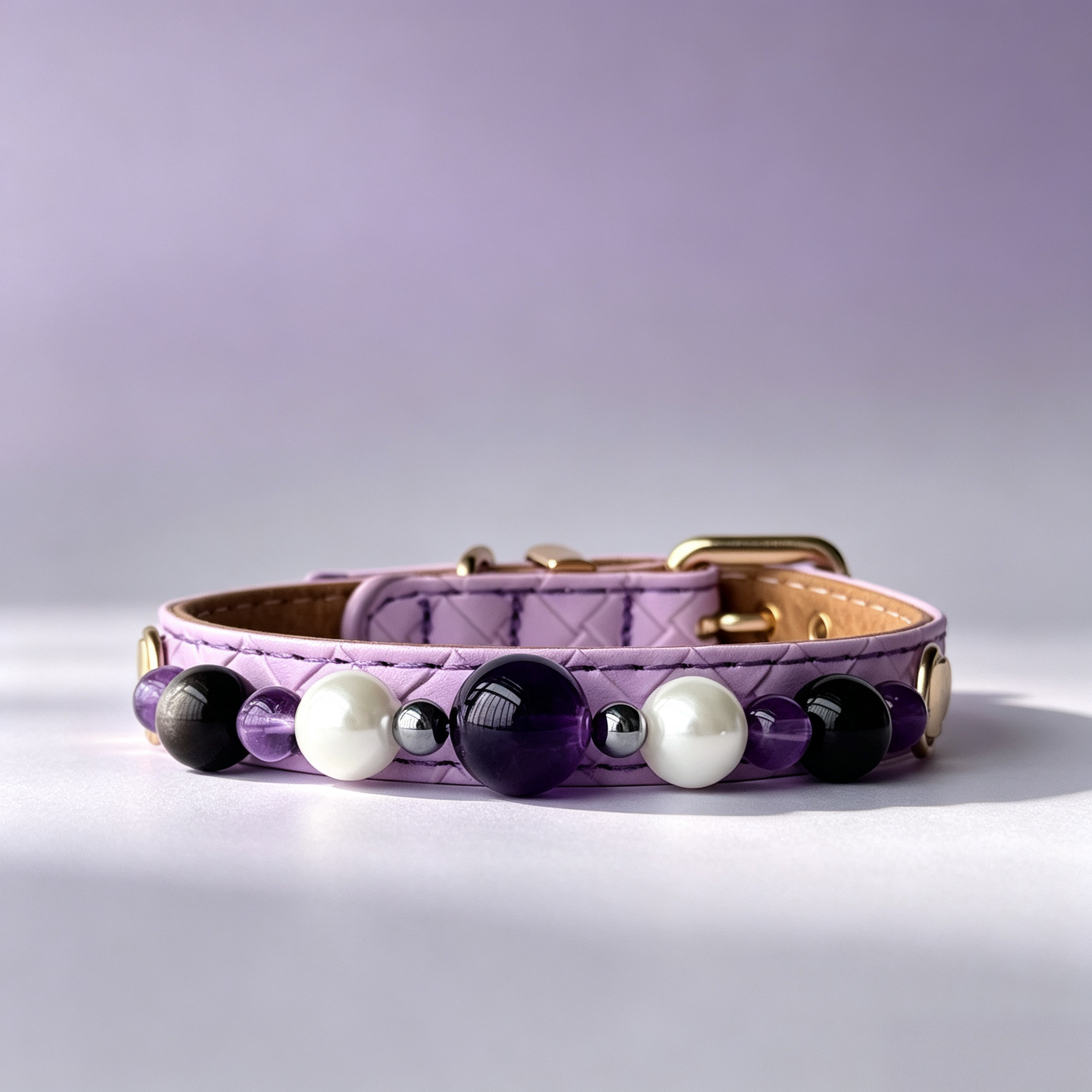 Amethyst crystal cat collar luxury leather - Veyra