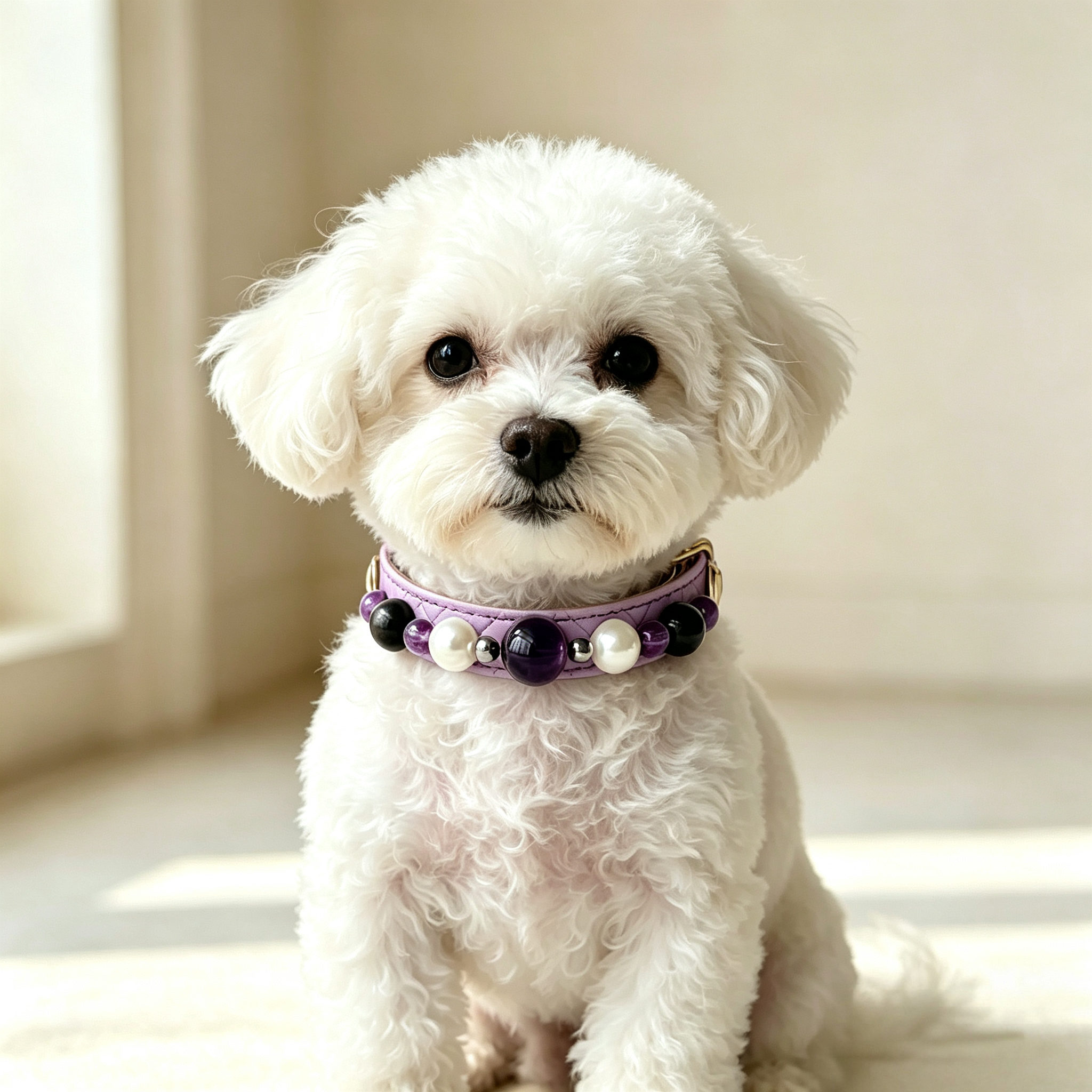 Amethyst crystal cat collar luxury leather - Veyra-2