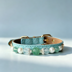 Aquamarine crystal cat collar luxury leather - Veyra