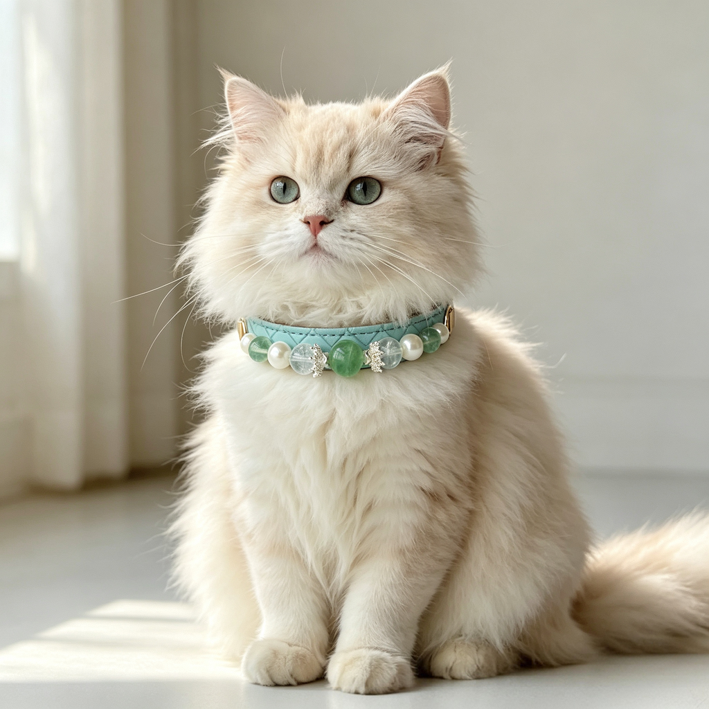 Aquamarine crystal cat collar luxury leather - Veyra-2