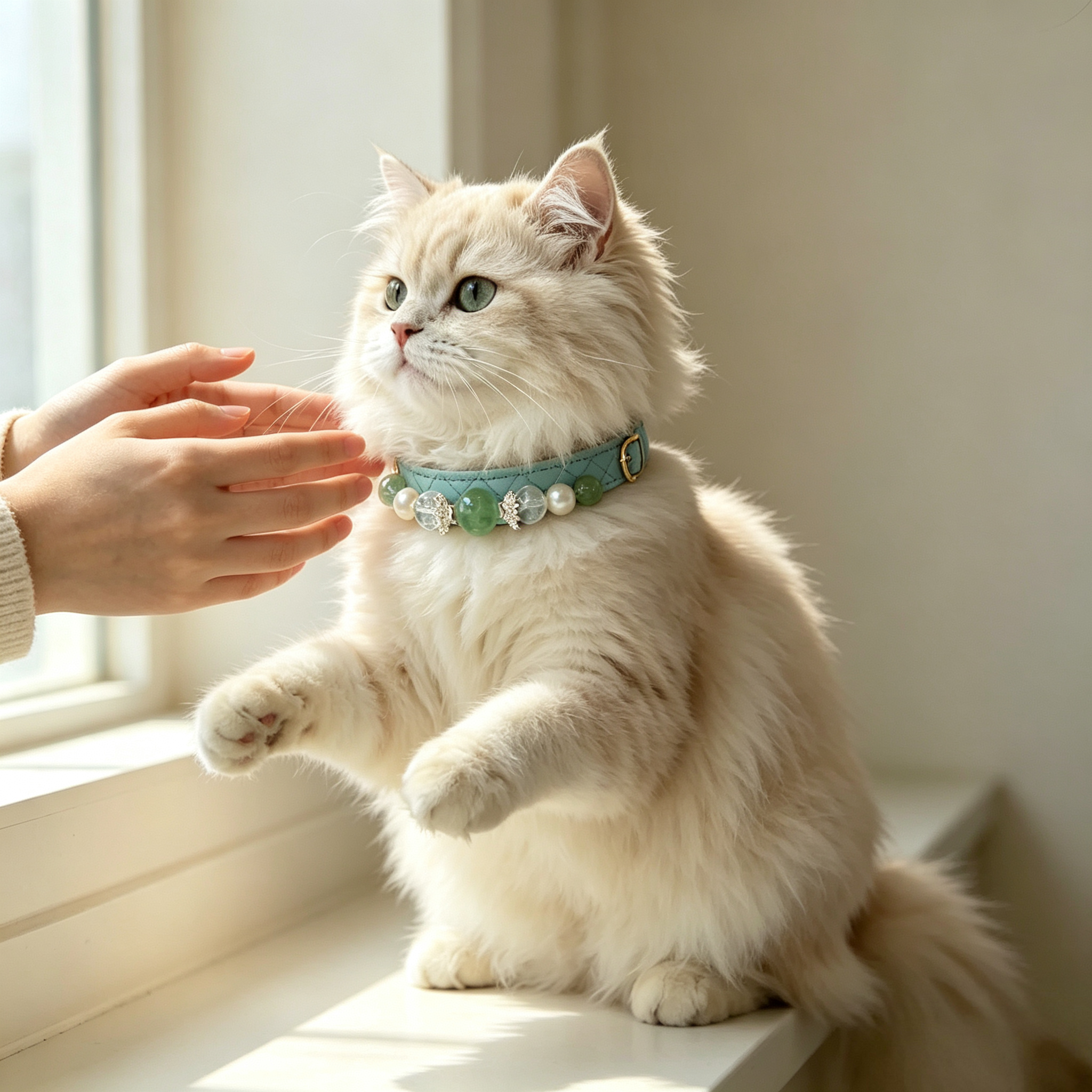 Aquamarine crystal cat collar luxury leather - Veyra-3