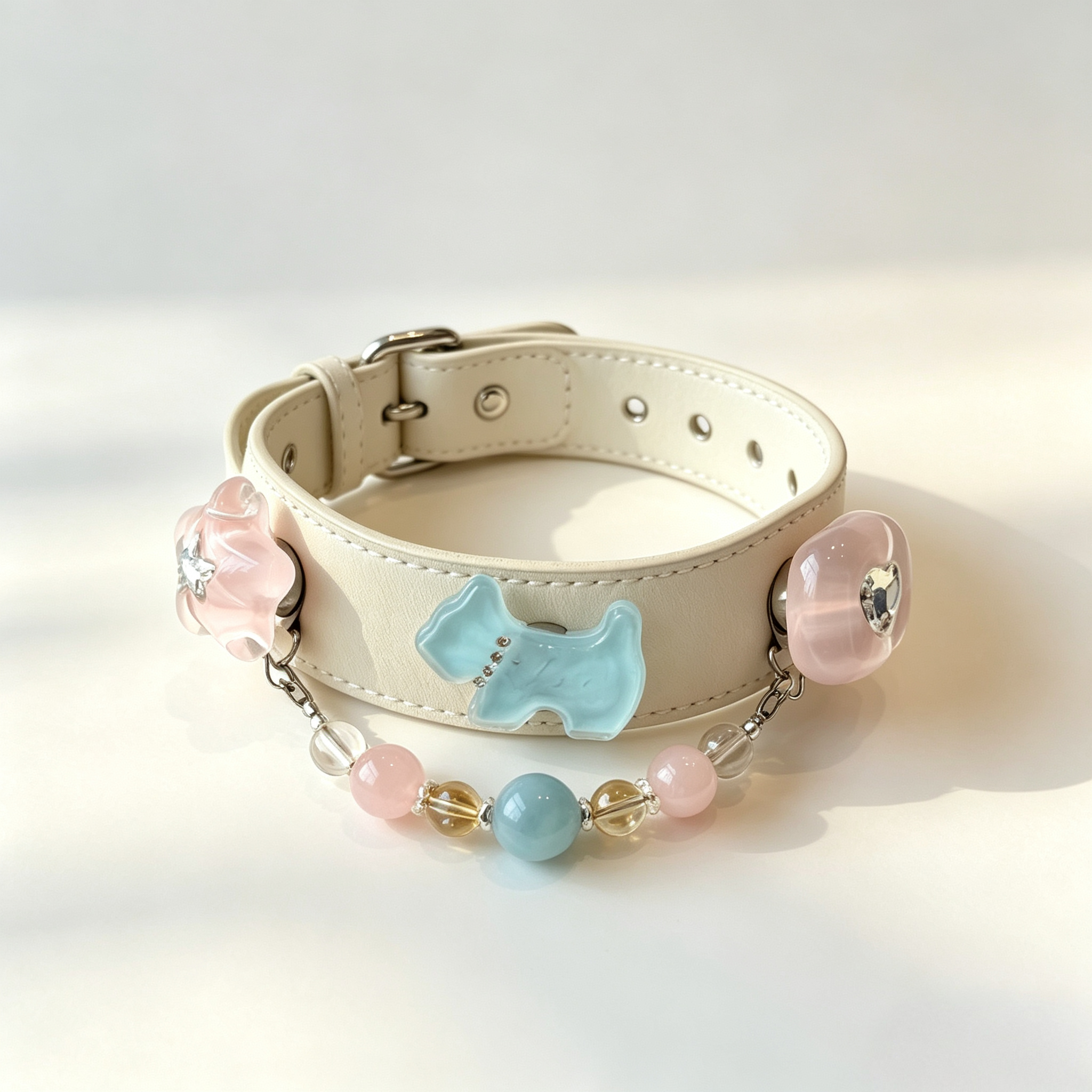 Aquamarine agate floral crystal cat collar - Veyra