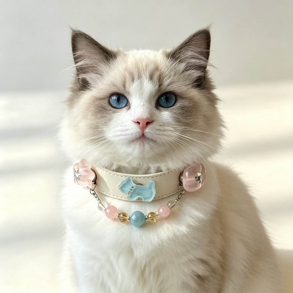 Aquamarine agate floral crystal cat collar - Veyra-2