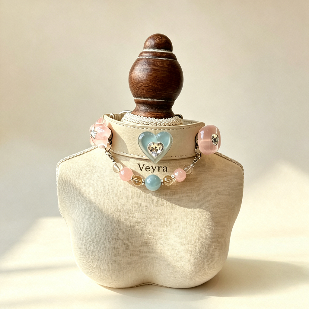 Aquamarine agate floral crystal cat collar - Veyra-4