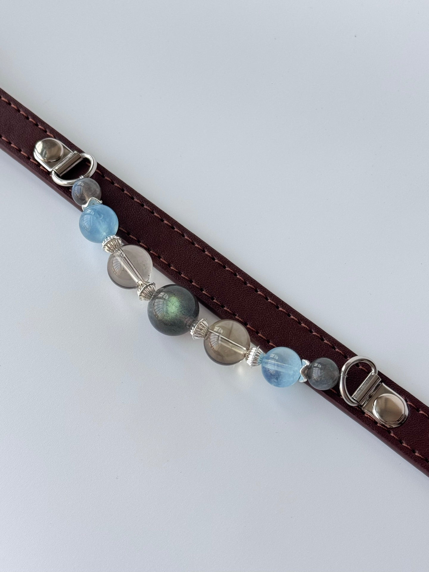 Moonstone aquamarine crystal cat collar - Veyra-5