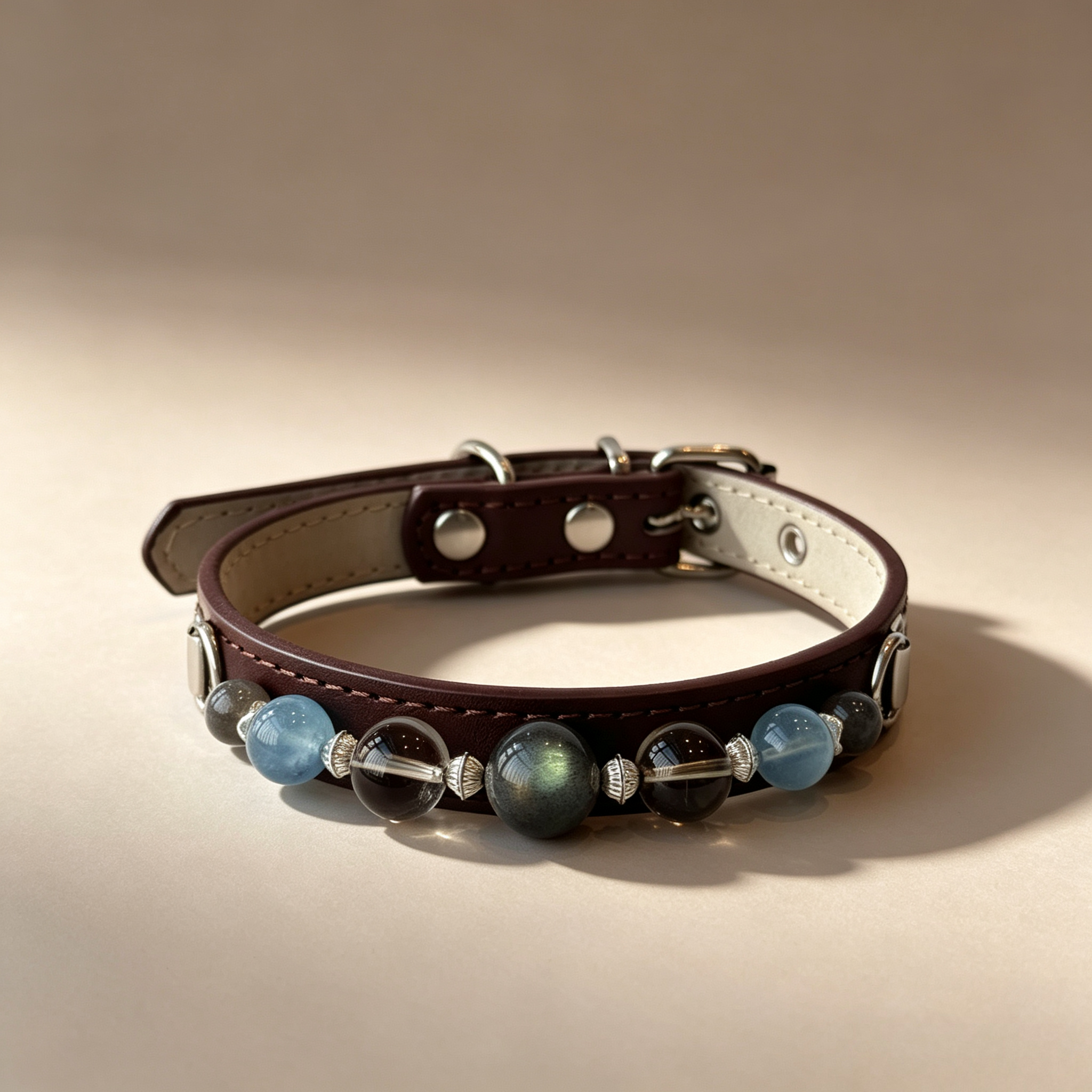Moonstone aquamarine crystal cat collar - Veyra