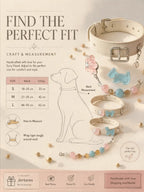 Size chart for the Aquamarine and Pink Crystal dog collar displaying S, M, and L measurements