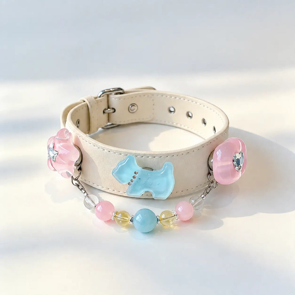 Aquamarine & Pink Crystal Small Dog Collar