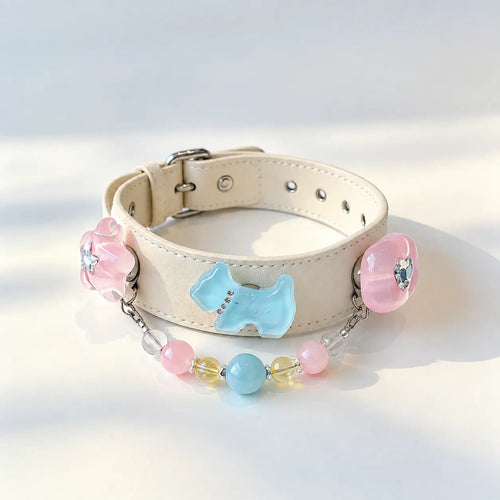 Aquamarine & Pink Crystal Small Dog Collar