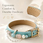 Diamond-pattern leather pet collar showing gold-tone hardware buckle and clasp detail - Veyrapaw