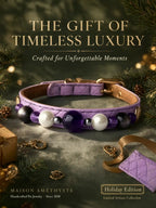 Lifestyle view of the handmade Uruguayan Amethyst and Obsidian gemstone dog collar
