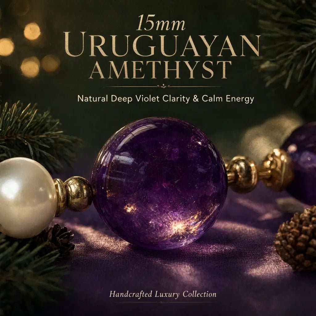Close-up of the premium Uruguayan Amethyst gemstone beads on the luxury pet collar