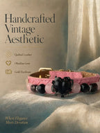 Handcrafted vintage aesthetic feature card for the Rose Noir crystal pet collar
