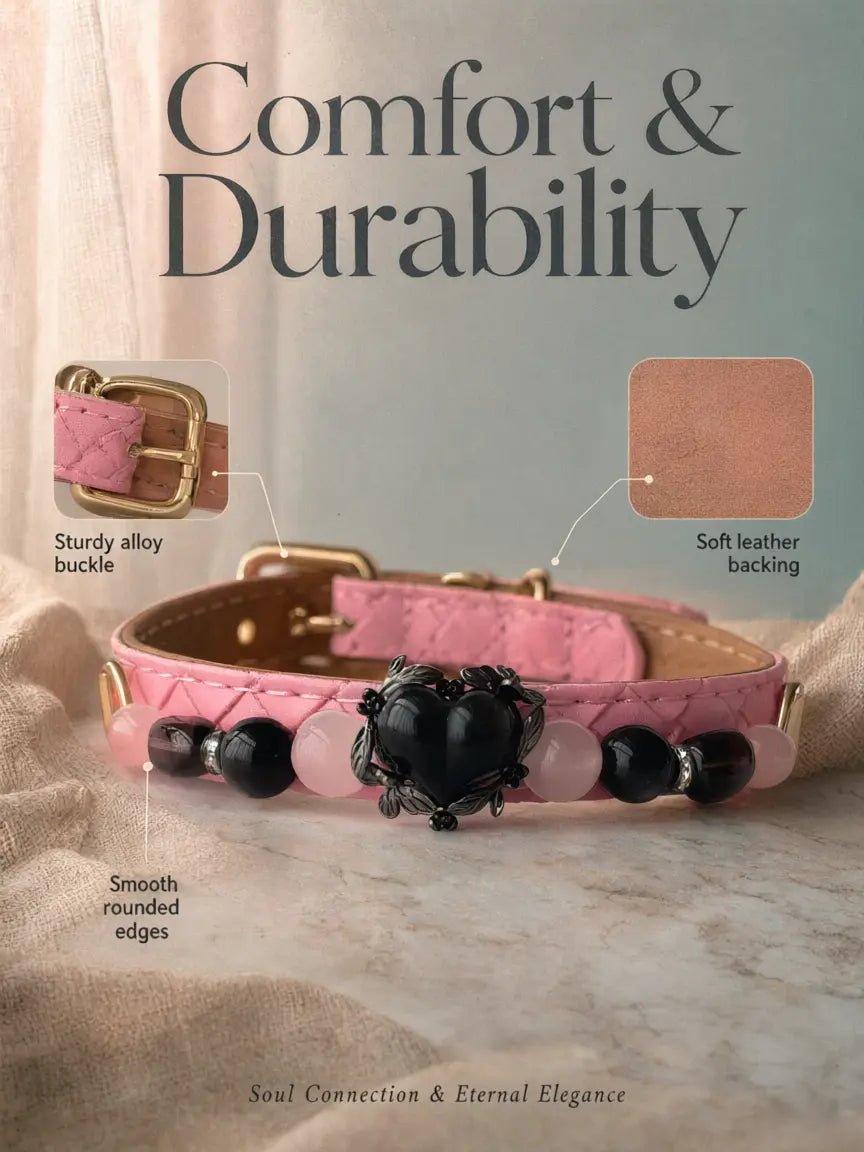 Comfort and durability details showing alloy buckle and soft leather lining of Rose Noir collar