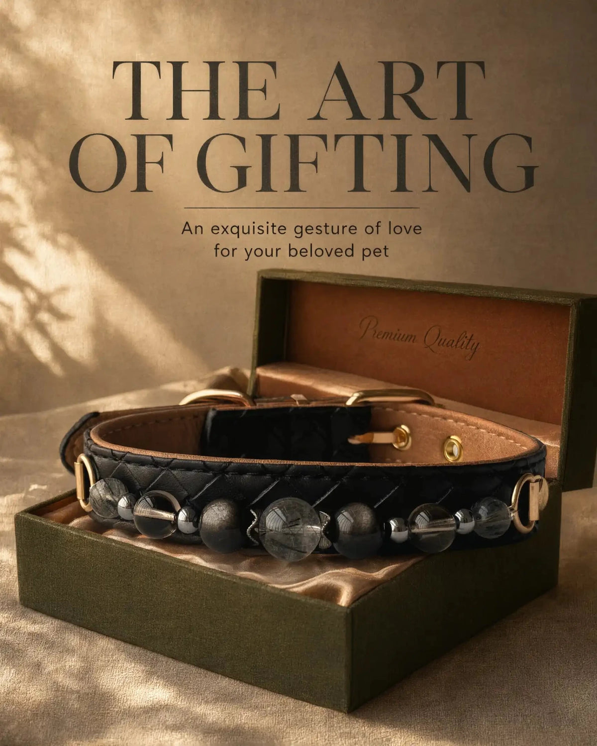 Full product view of handmade black and silver crystal pet collar - Veyrapaw