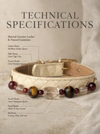 Front view of Tiger's Eye & Smoky Quartz crystal pet collar on woven strap - Veyrapaw