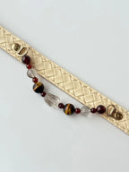 luxury cream leather cat collar with natural gemstone beads on pet