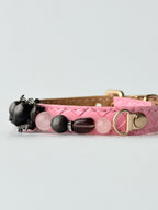 premium pink woven leather pet collar with crystal bead chain lifestyle photo