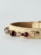 premium cream woven leather pet collar with tiger eye crystal chain lifestyle photo