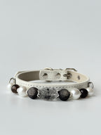 White leather pet collar bead detail