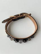 premium black woven leather pet collar with natural gemstone chain