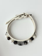 luxury white leather pet collar with natural pearl and crystal beads on cat