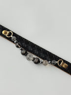 luxury black leather cat collar with rutilated quartz crystal beads on pet