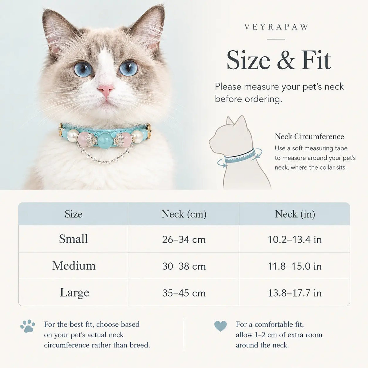 Pet collar sizing guide and neck measurement chart - Veyrapaw