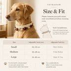 Size guide and neck circumference measurement chart for Veyrapaw pet collars