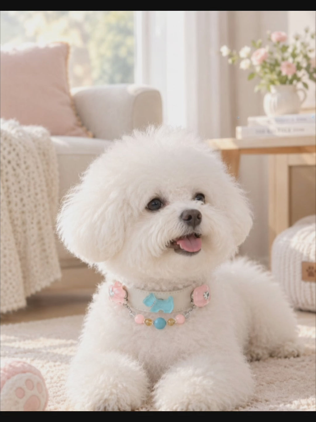 Aquamarine & Pink Crystal Small Dog Collar
