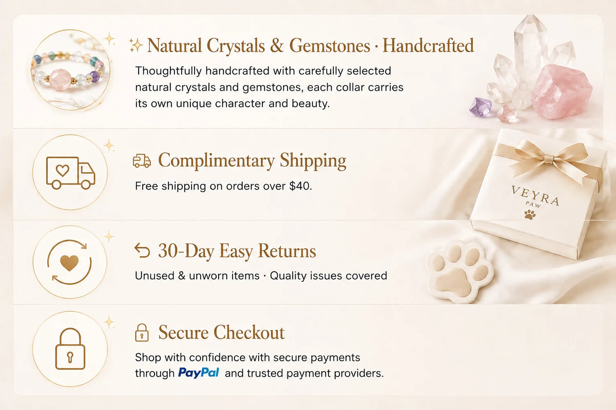 Handcrafted pet jewelry quality and safe shipping icon - Veyrapaw
